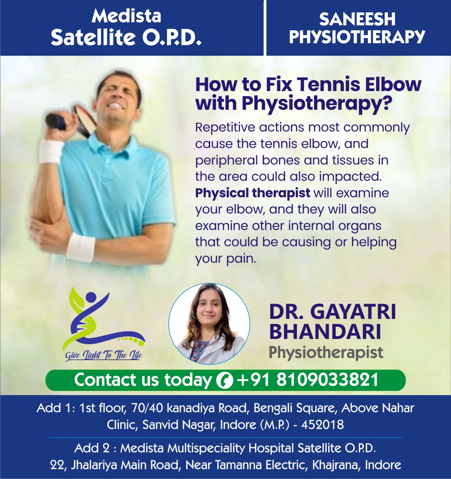 Physiotherapy Clinic for Tennis Elbow near Palasia Indore 