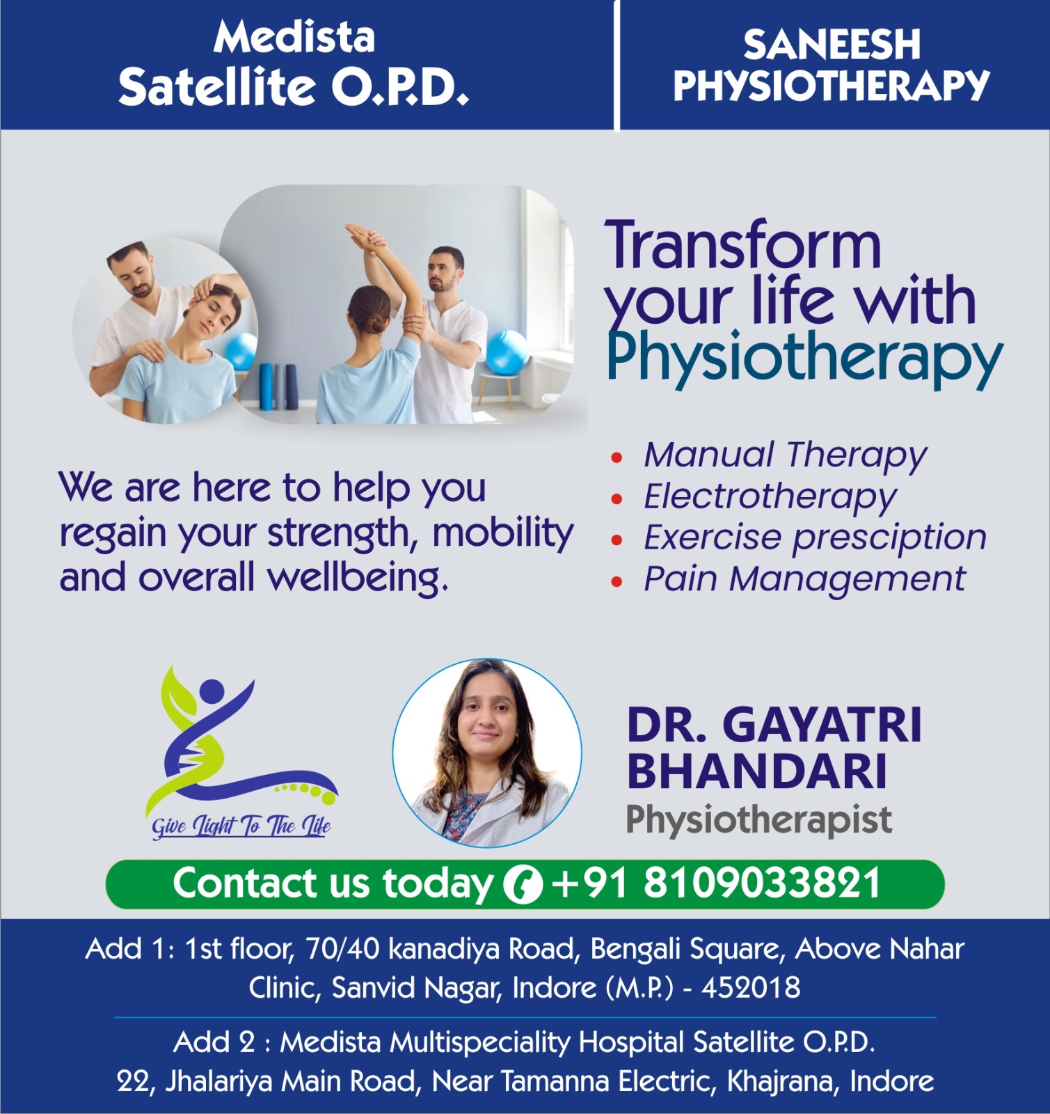 Physiotherapy Clinic Near Palasia Indore MP
